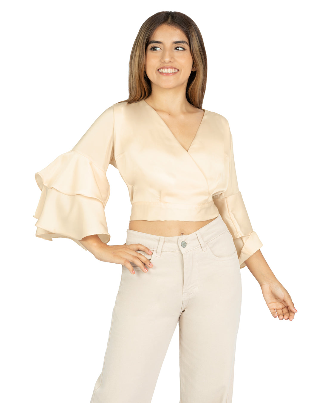 Blusa en Satín Violeta Beige