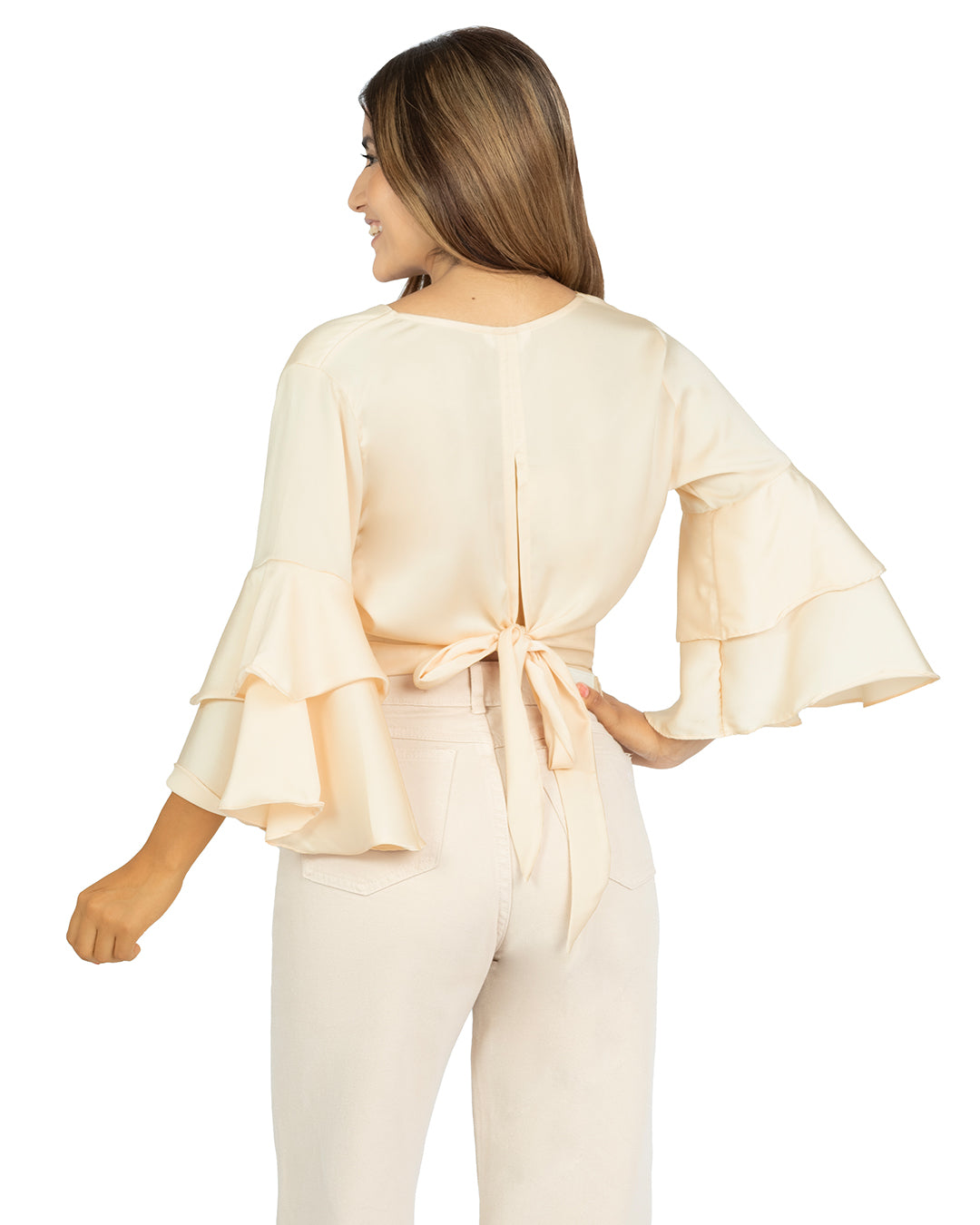 Blusa en Satín Violeta Beige
