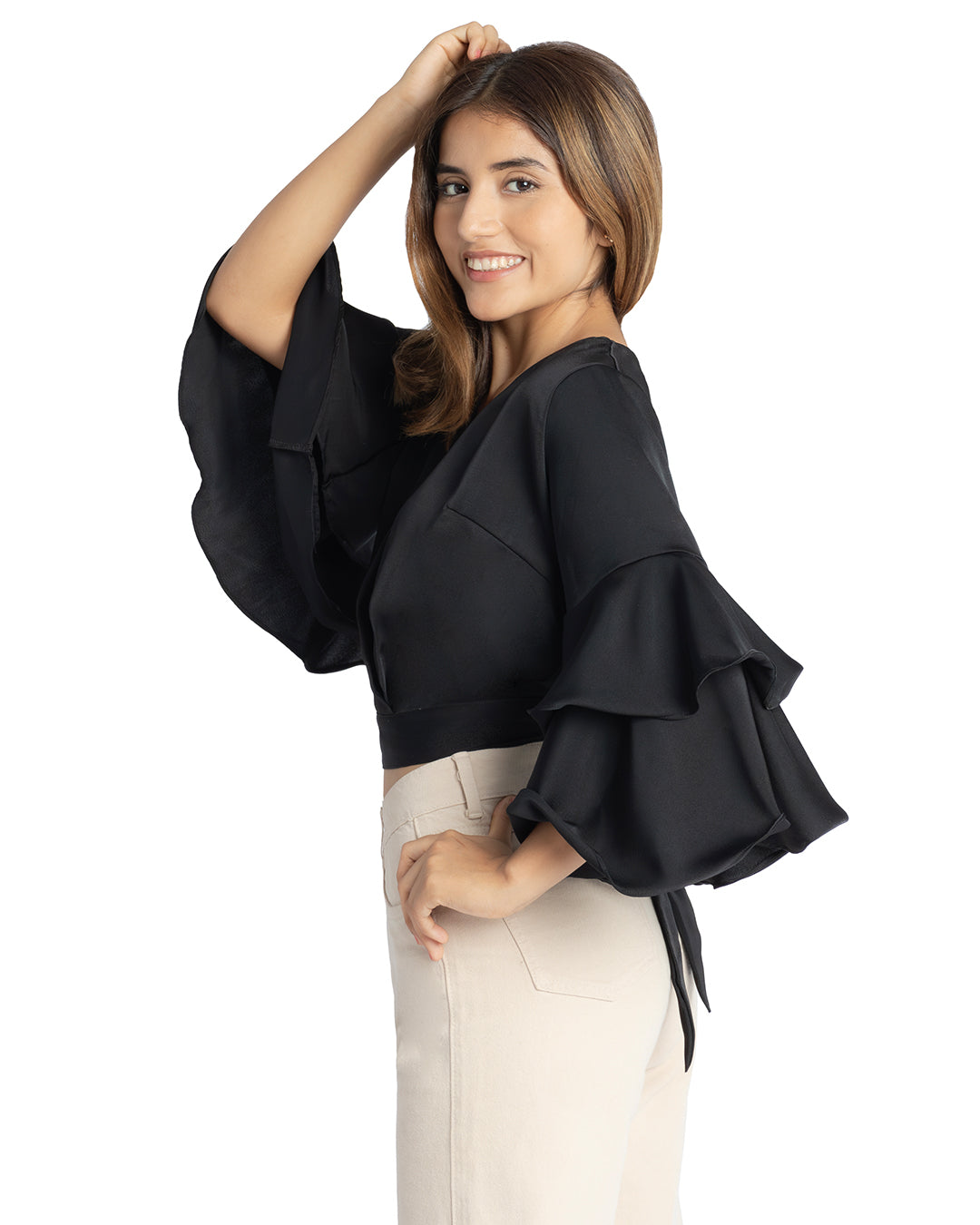 Blusa en Satín Violeta Negro