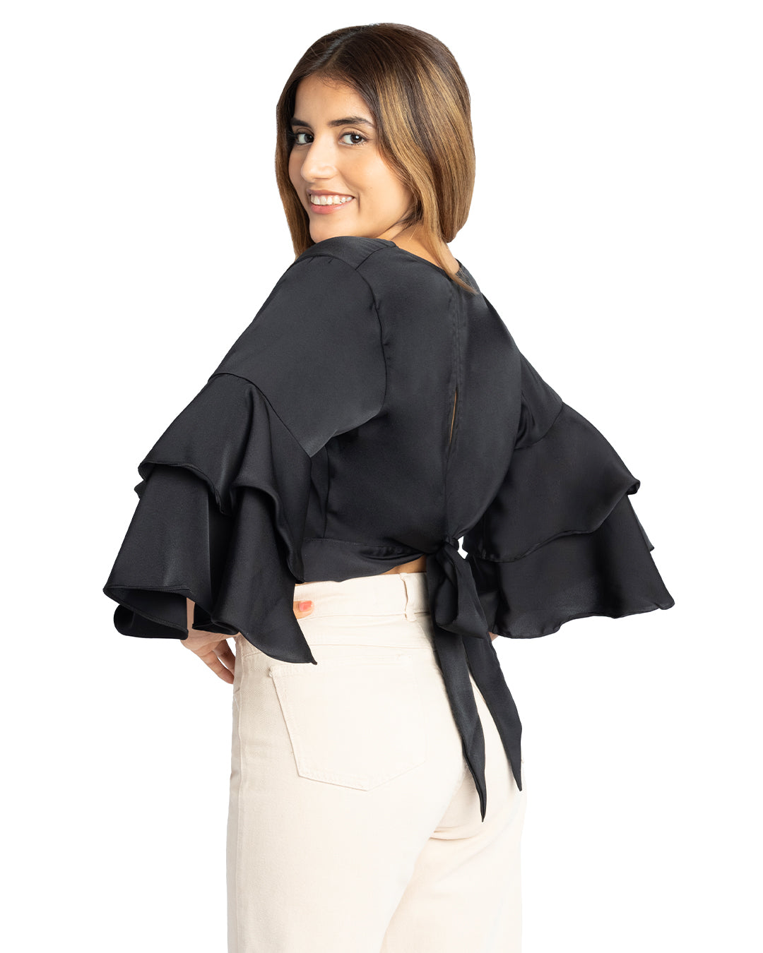 Blusa en Satín Violeta Negro