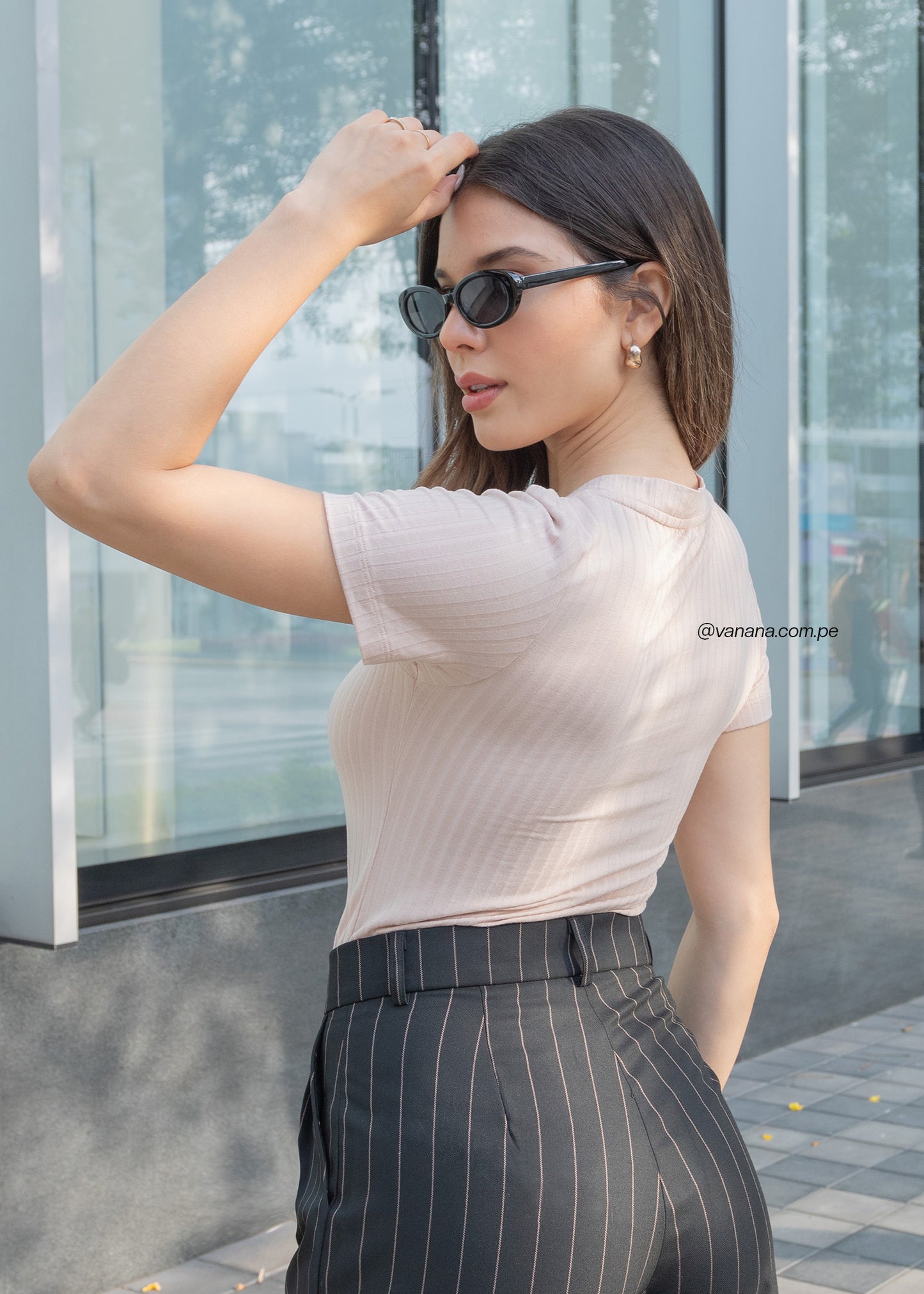 Body en Rib Manga Corta Paula Beige