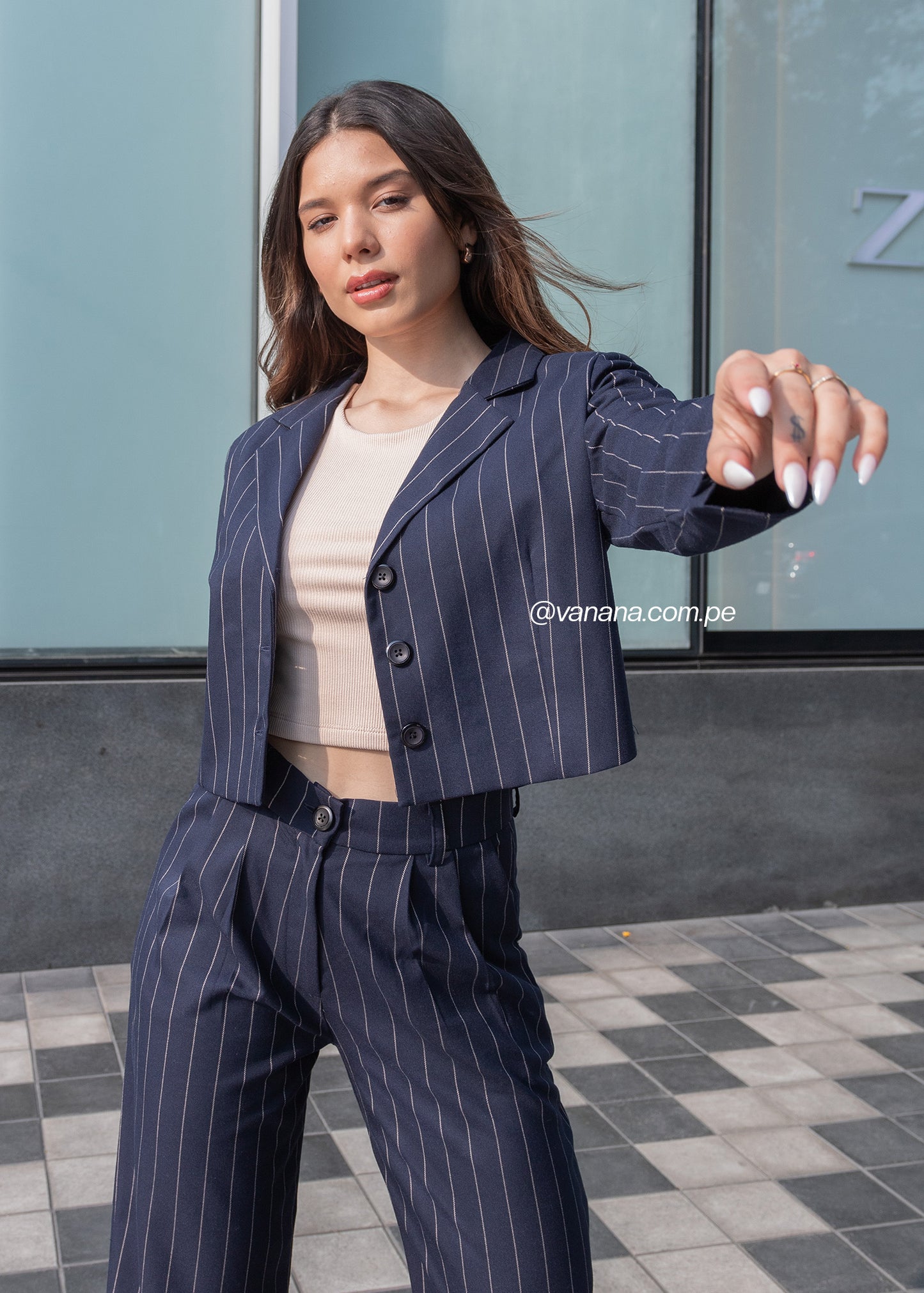 Blazer Crop a Rayas Milano Lady Azul