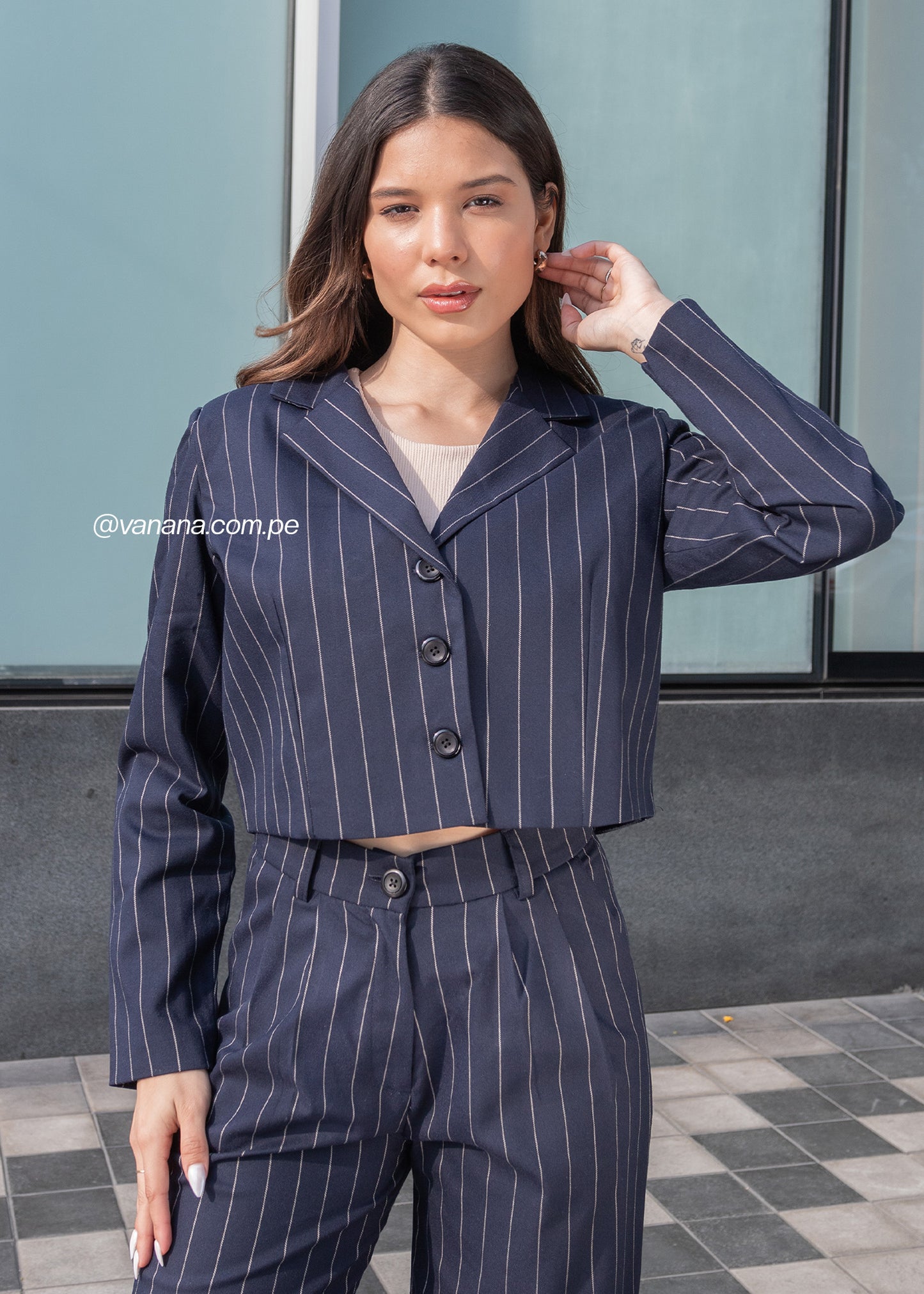 Blazer Crop a Rayas Milano Lady Azul