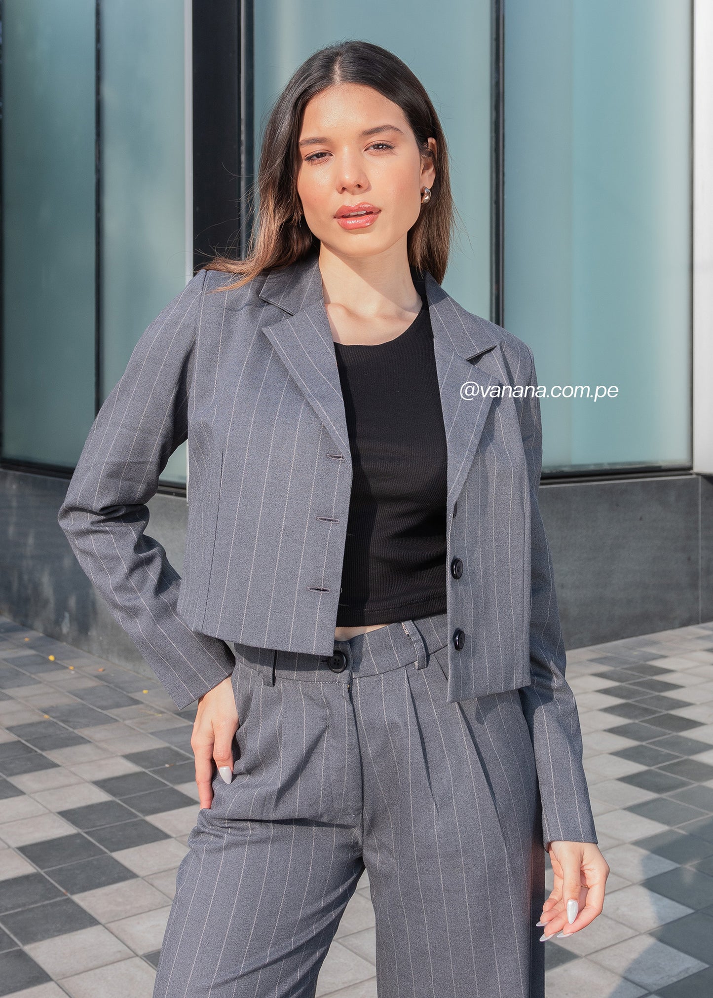 Blazer Crop a Rayas Milano Lady Plomo