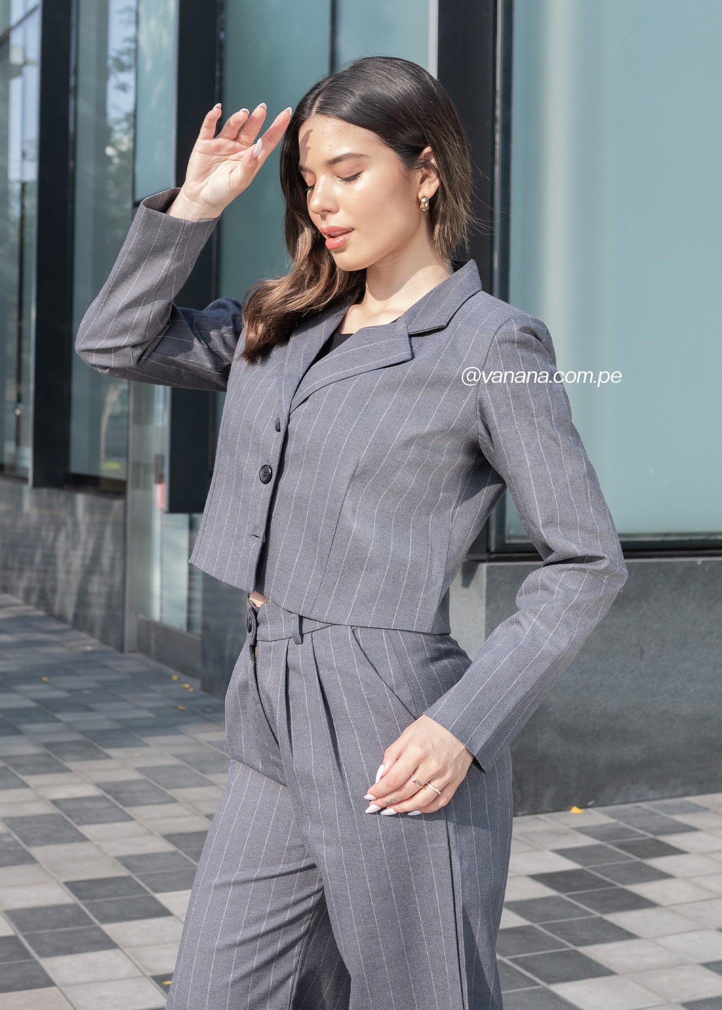Blazer Crop a Rayas Milano Lady Plomo