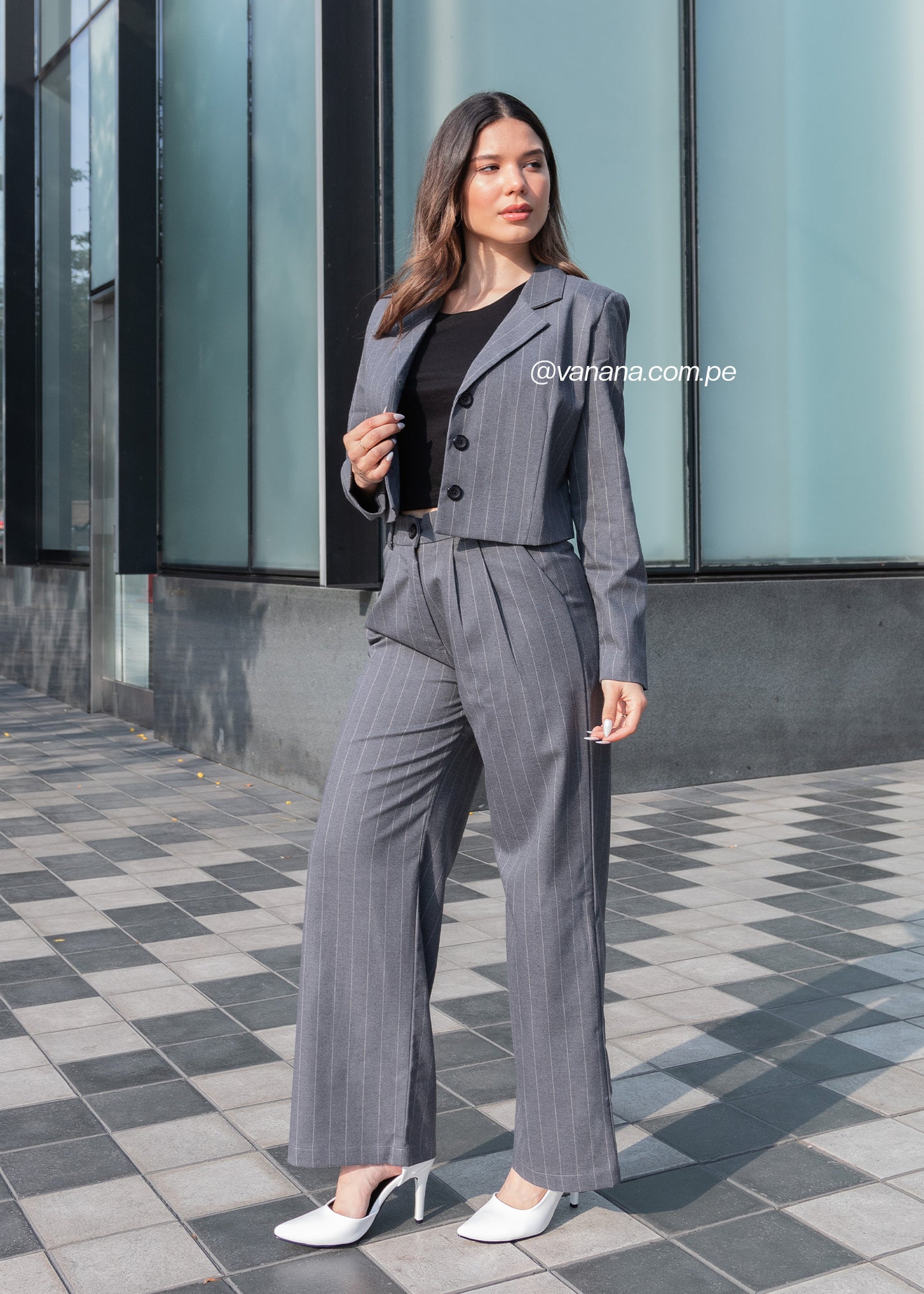 Blazer Crop a Rayas Milano Lady Plomo