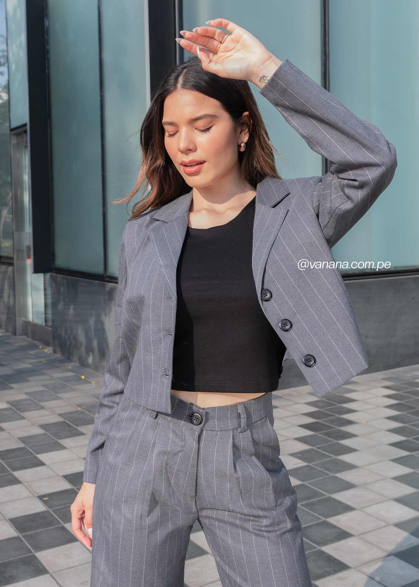 Blazer Crop a Rayas Milano Lady Plomo