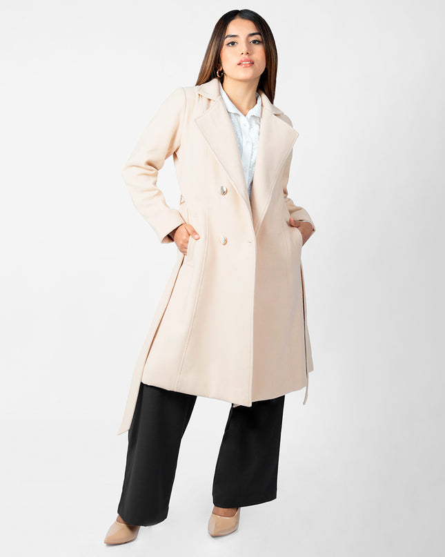 Abrigo Largo en Paño Sara Beige