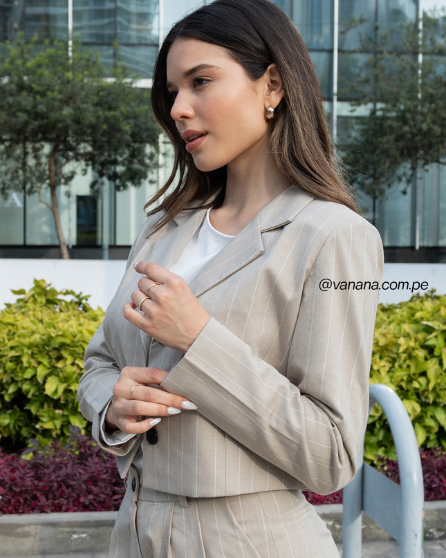 Blazer Crop a Rayas Milano Lady Beige