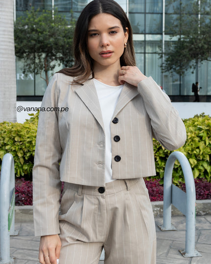 Blazer Crop a Rayas Milano Lady Beige