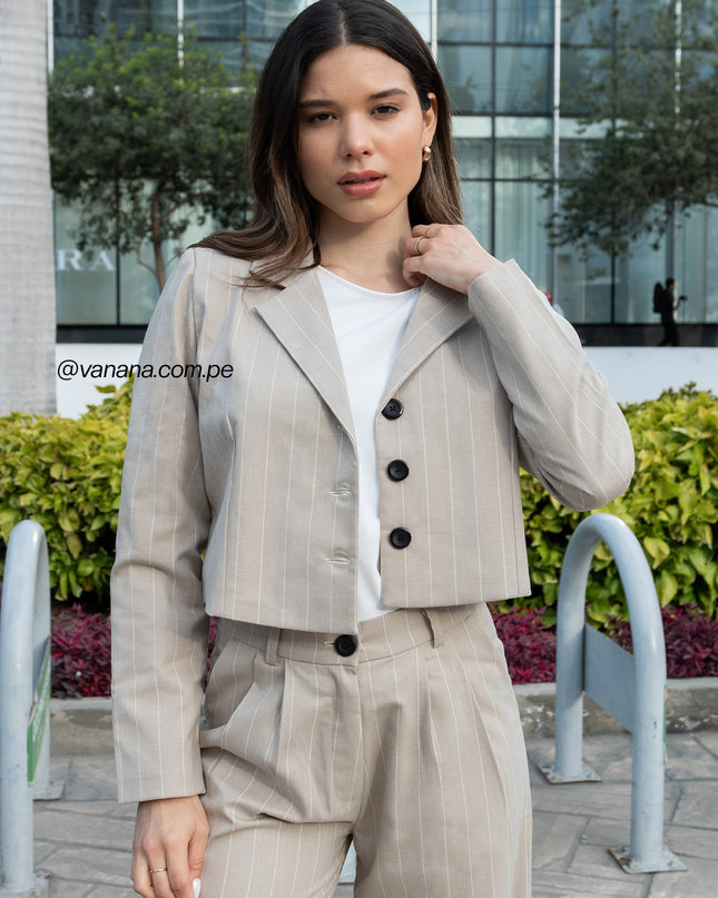 Blazer Crop a Rayas Milano Lady Beige