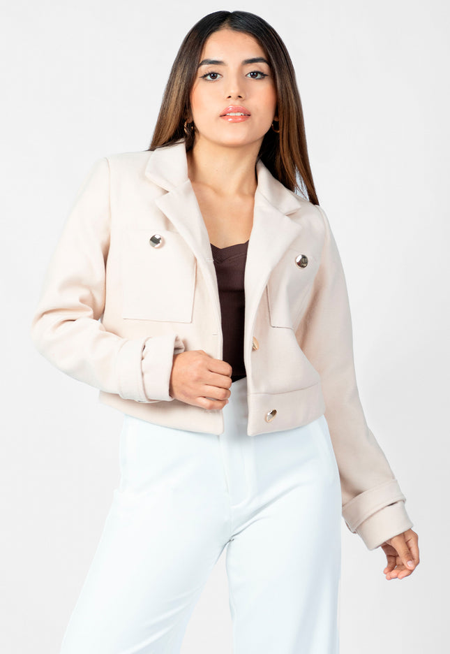 Blazer Crop en Paño Ariana Beige