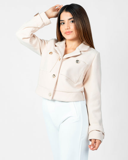 Blazer Crop en Paño Ariana Beige