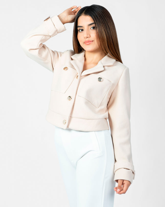 Blazer Crop en Paño Ariana Beige