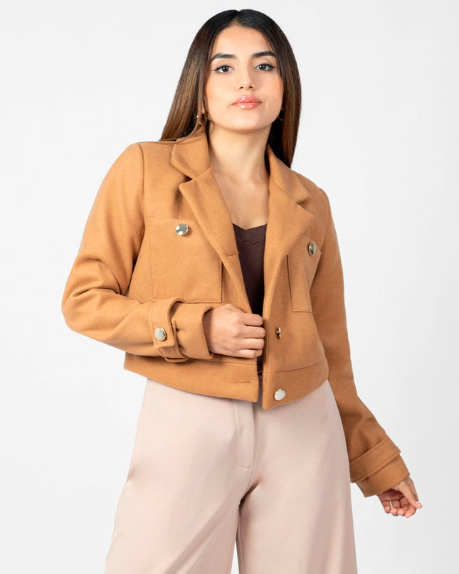 Blazer Crop en Paño Ariana Camel