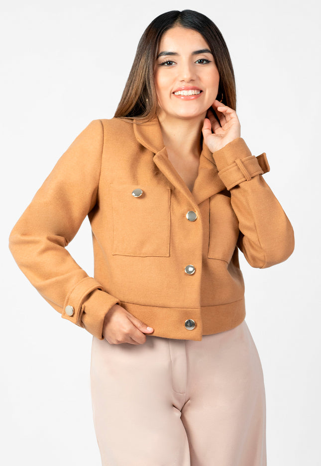 Blazer Crop en Paño Ariana Camel
