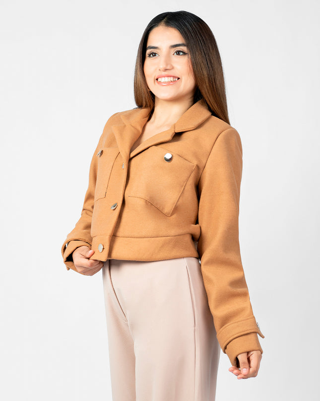 Blazer Crop en Paño Ariana Camel