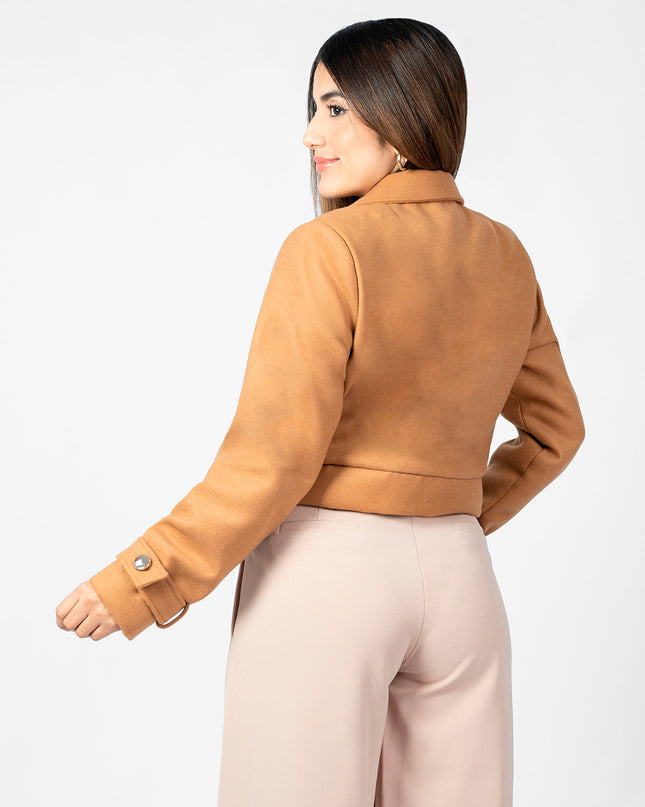Blazer Crop en Paño Ariana Camel