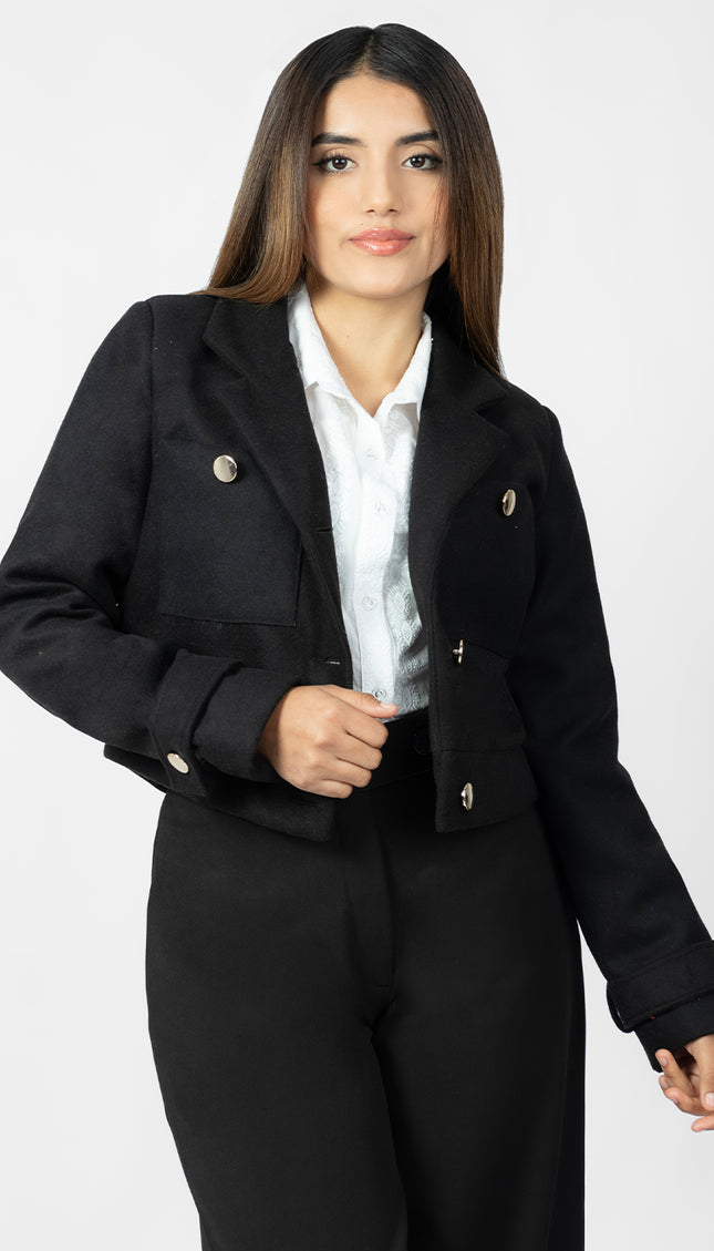 Blazer Crop Ariana en Paño, Negro