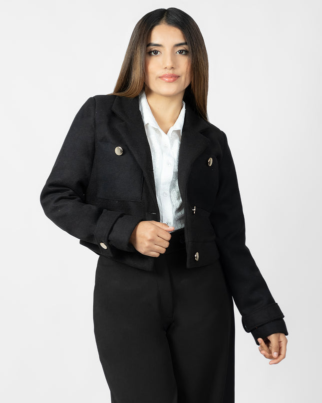 Blazer Crop en Paño Ariana Negro