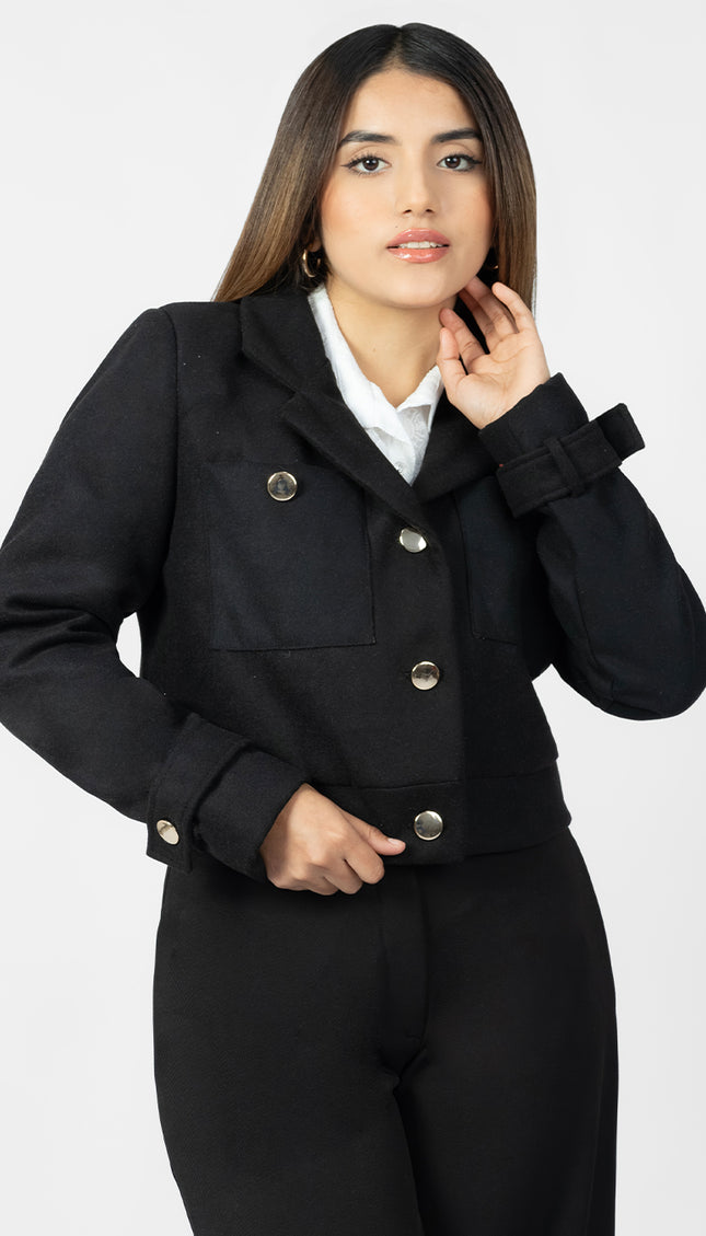 Blazer Crop Ariana en Paño, Negro