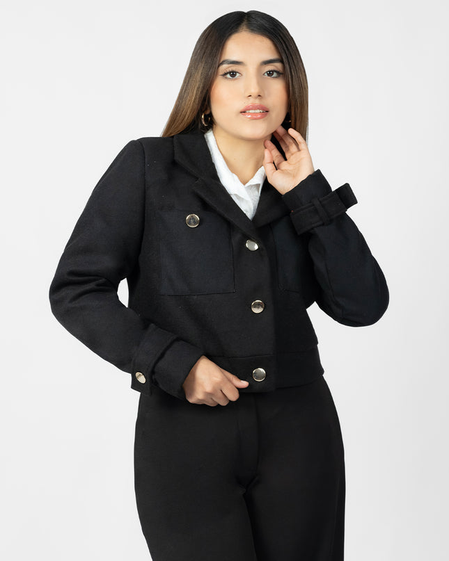 Blazer Crop en Paño Ariana Negro