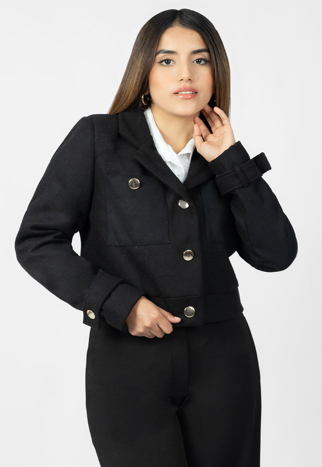 Blazer Crop en Paño Ariana Negro