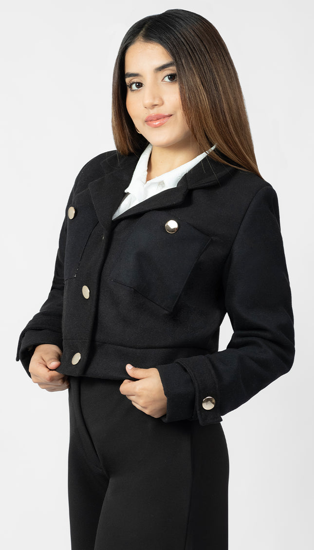 Blazer Crop Ariana en Paño, Negro