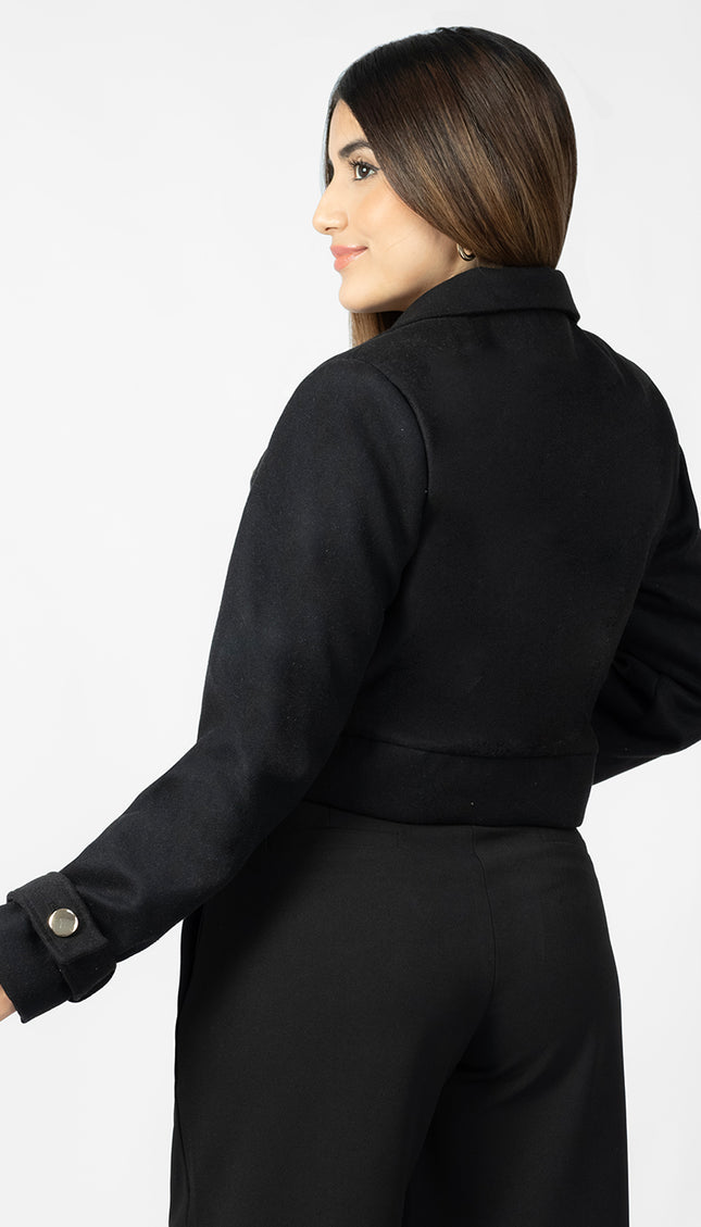 Blazer Crop Ariana en Paño, Negro