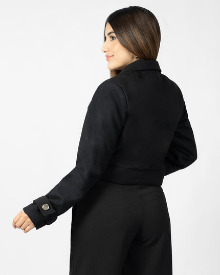 Blazer Crop en Paño Ariana Negro
