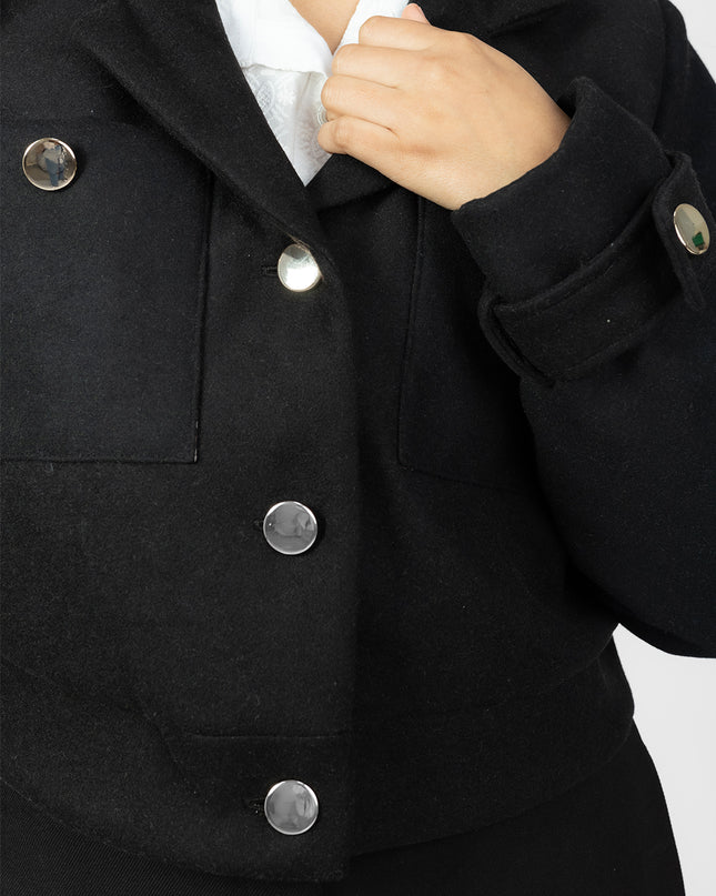 Blazer Crop en Paño Ariana Negro