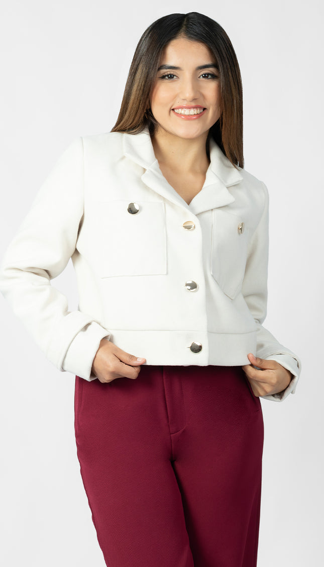 Blazer Crop Ariana en Paño, Crema