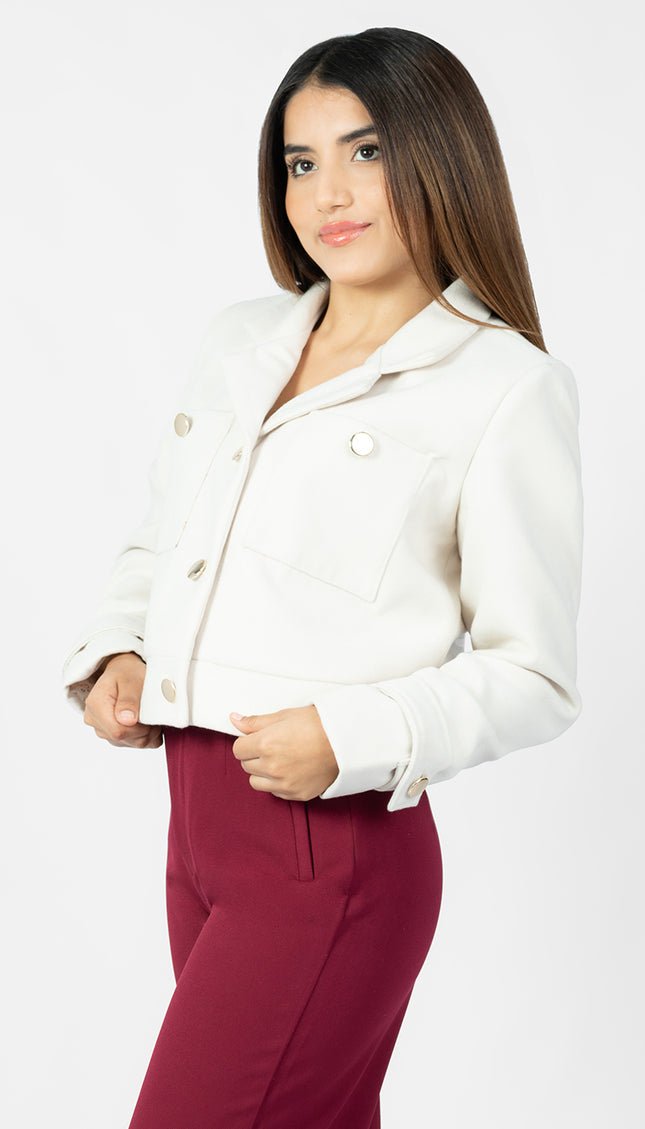 Blazer Crop Ariana en Paño, Crema