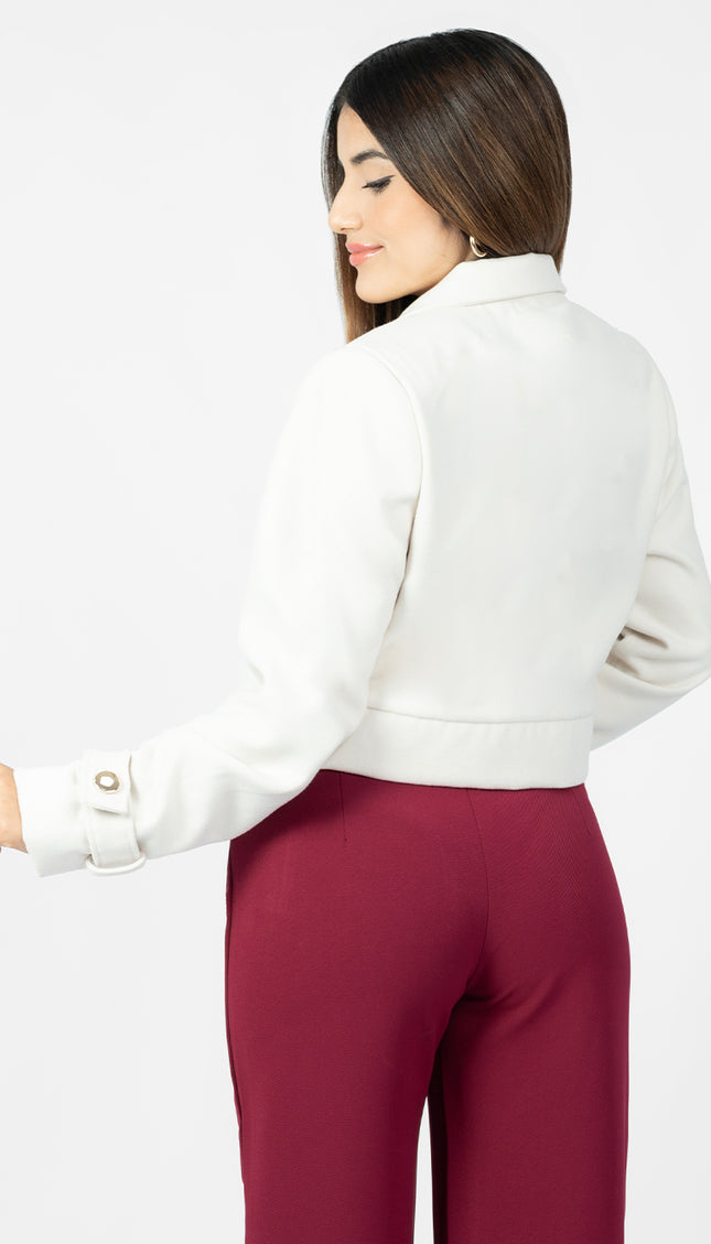 Blazer Crop Ariana en Paño, Crema