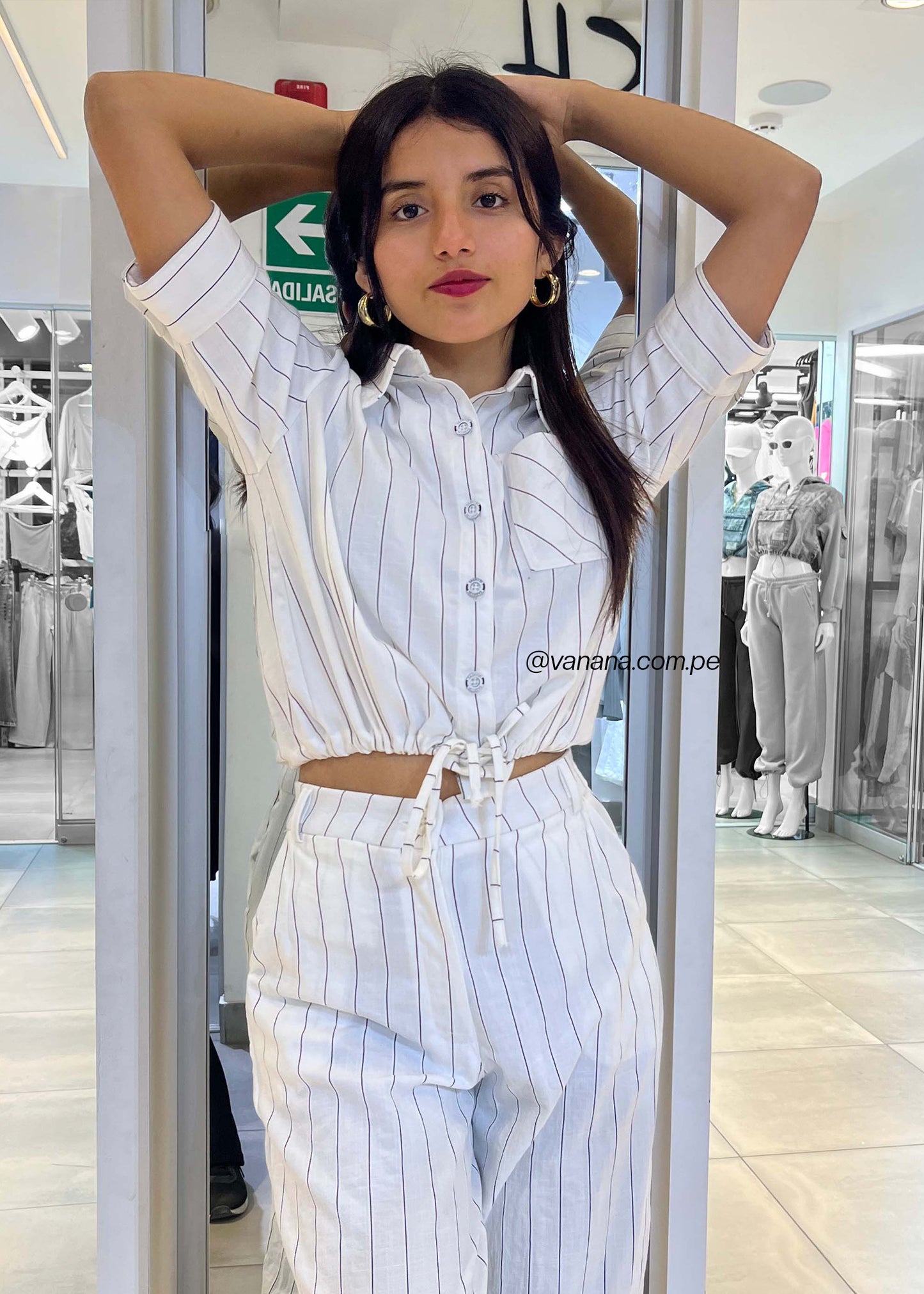 Camisa Cargo de Lino Rayas Adriana Perla