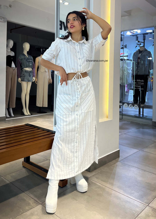 Camisa Cargo de Lino Rayas Adriana Perla