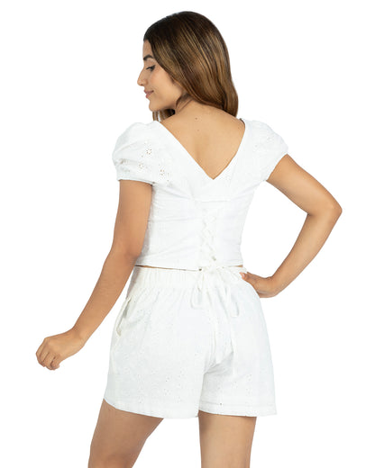 Blusa Corset de Brodery Paula Flower Blanco