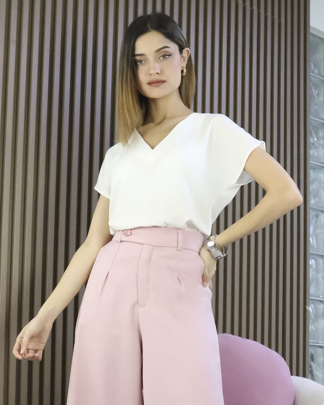 Blusa en Lino Manga Corta Karla Perla