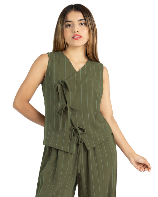 Blusa en Lino Lady a Rayas Olivo