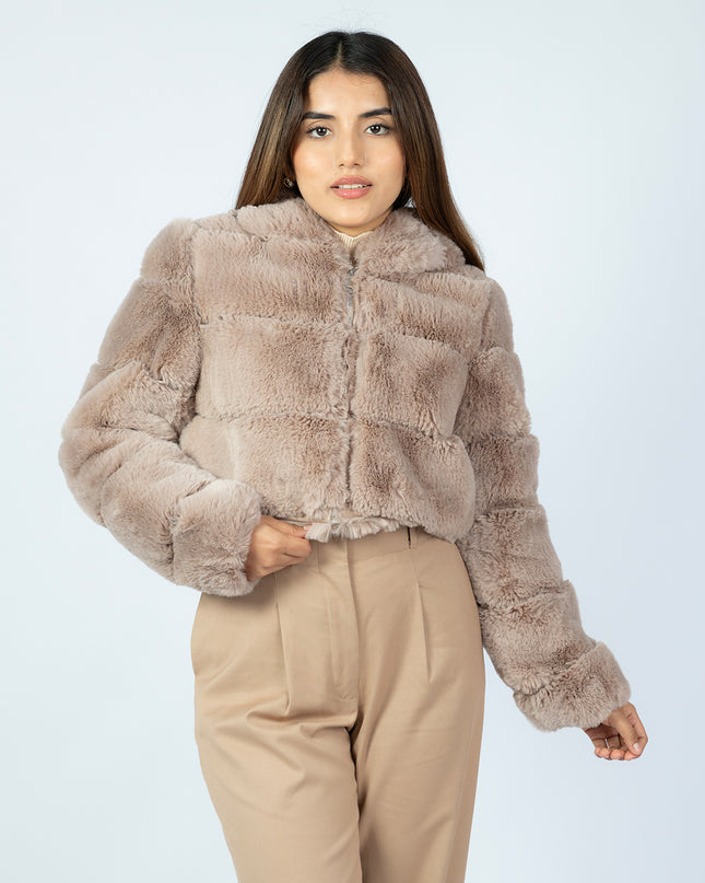 Casaca Crop Peluche Cocoa