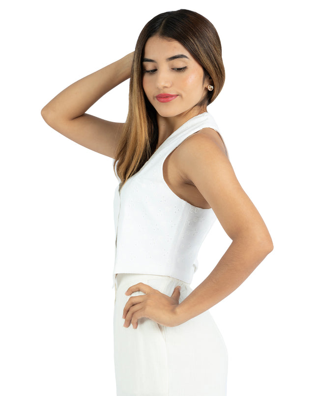 Chaleco en Brodery Abby Flower 2 Blanco