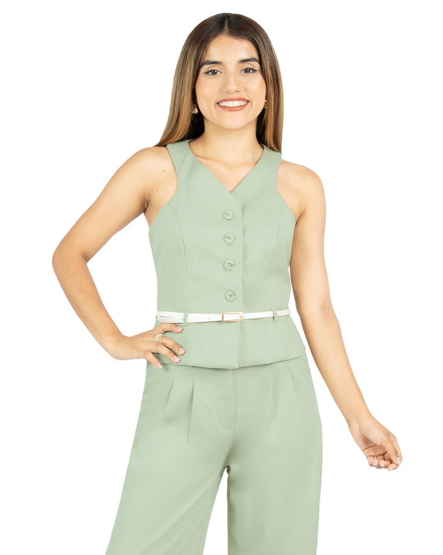 Chaleco en Lino Yosi Verde