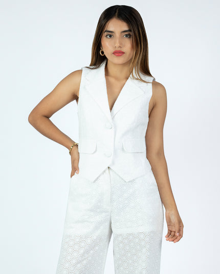Chaleco en Cotton Ovalo Ysabel Blanco