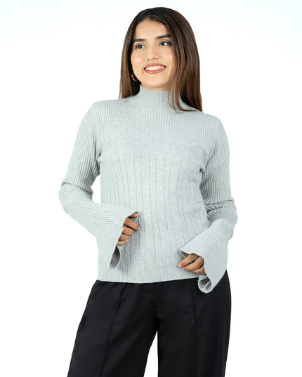 Chompa de Hilo Manga Acampanada Gris