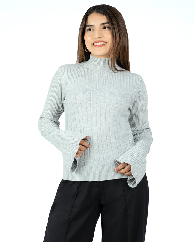 Chompa de Hilo Manga Acampanada Gris