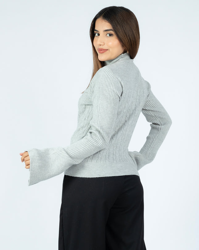 Chompa de Hilo Manga Acampanada Gris