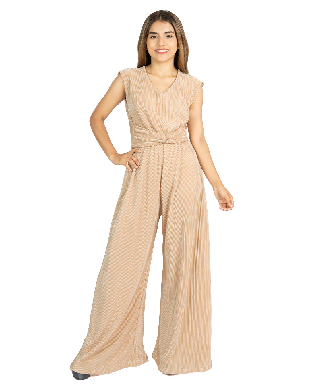 Enterizo Plisado Zoe Beige Oscuro