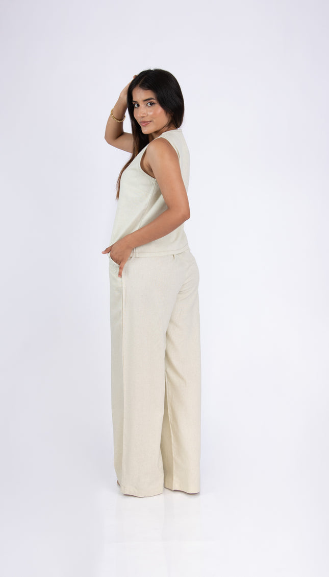 Pantalón Alba en tela Lino Semilla