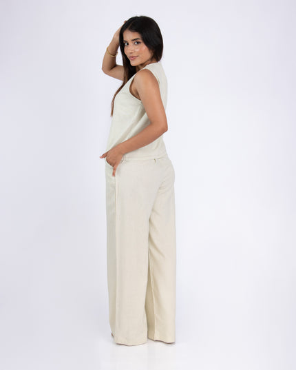 Pantalón Alba en tela Lino Semilla