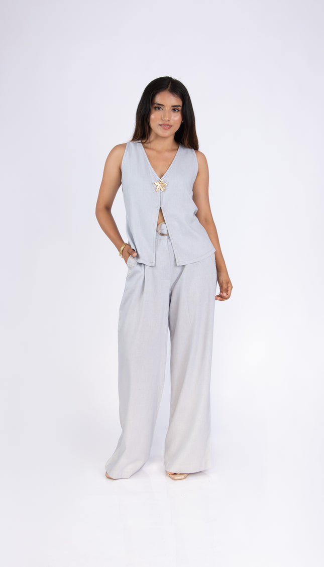 Pantalón Alba en tela Lino Semilla